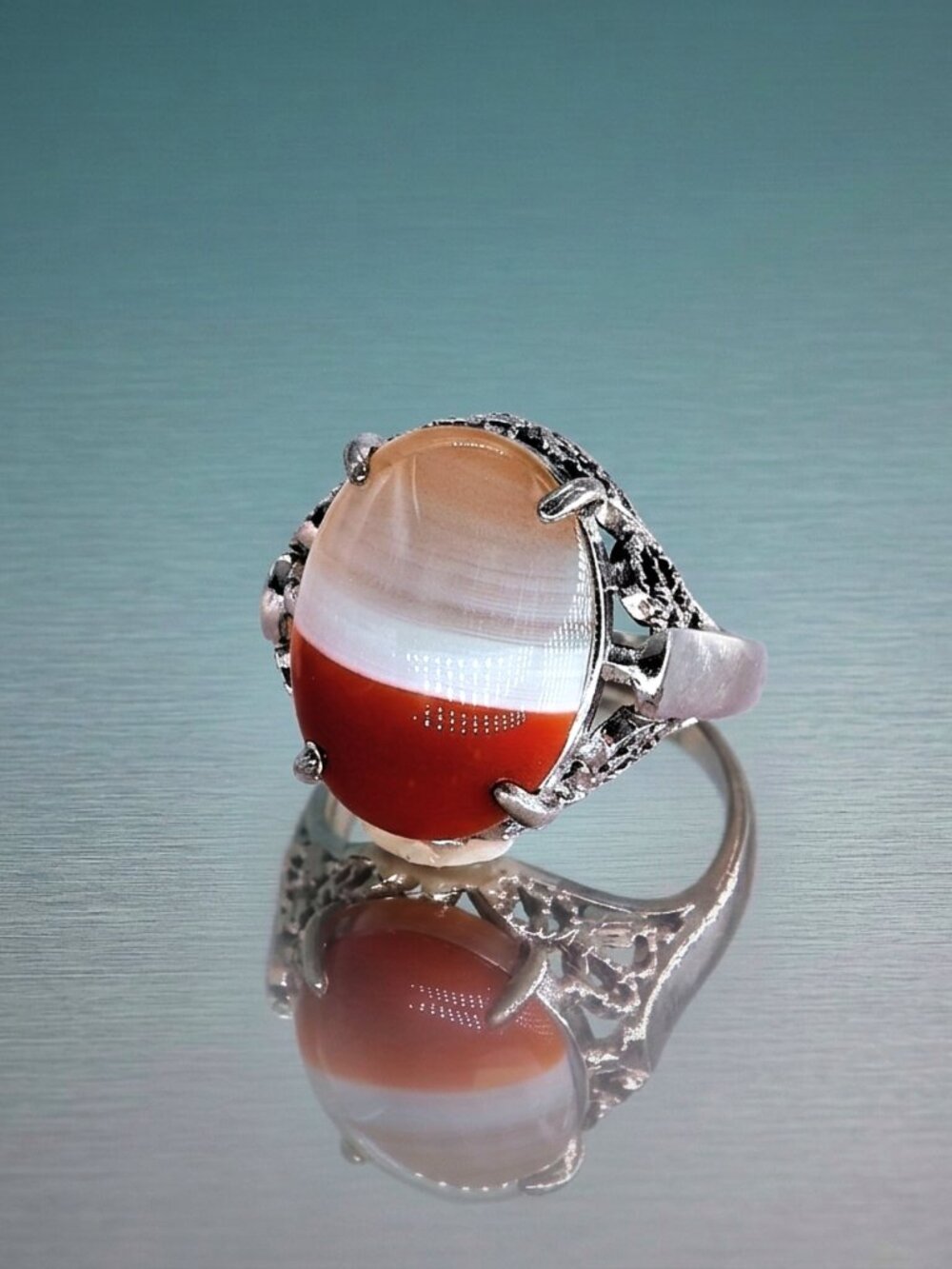Agate Vintage Ring, Silver, Size 5 US, Estate Jewelry, Collectible Gift